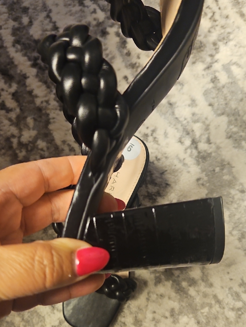 Tahari Black Braided Double-Strap Slide Mules - Picture 4 of 5